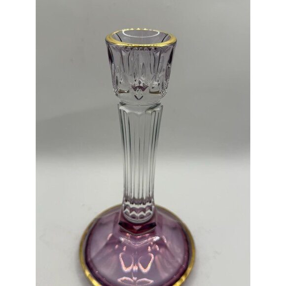 SC Line 24% Lead Crystal Amethyst & Clear Candlestick – Made in Italy – 8.5” - Picture 3 of 6
